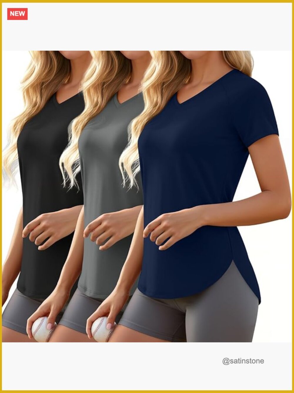 3 Pack Women's Quick-Dry V-Neck Slim Fit Raglan Side Split Athletic Tees